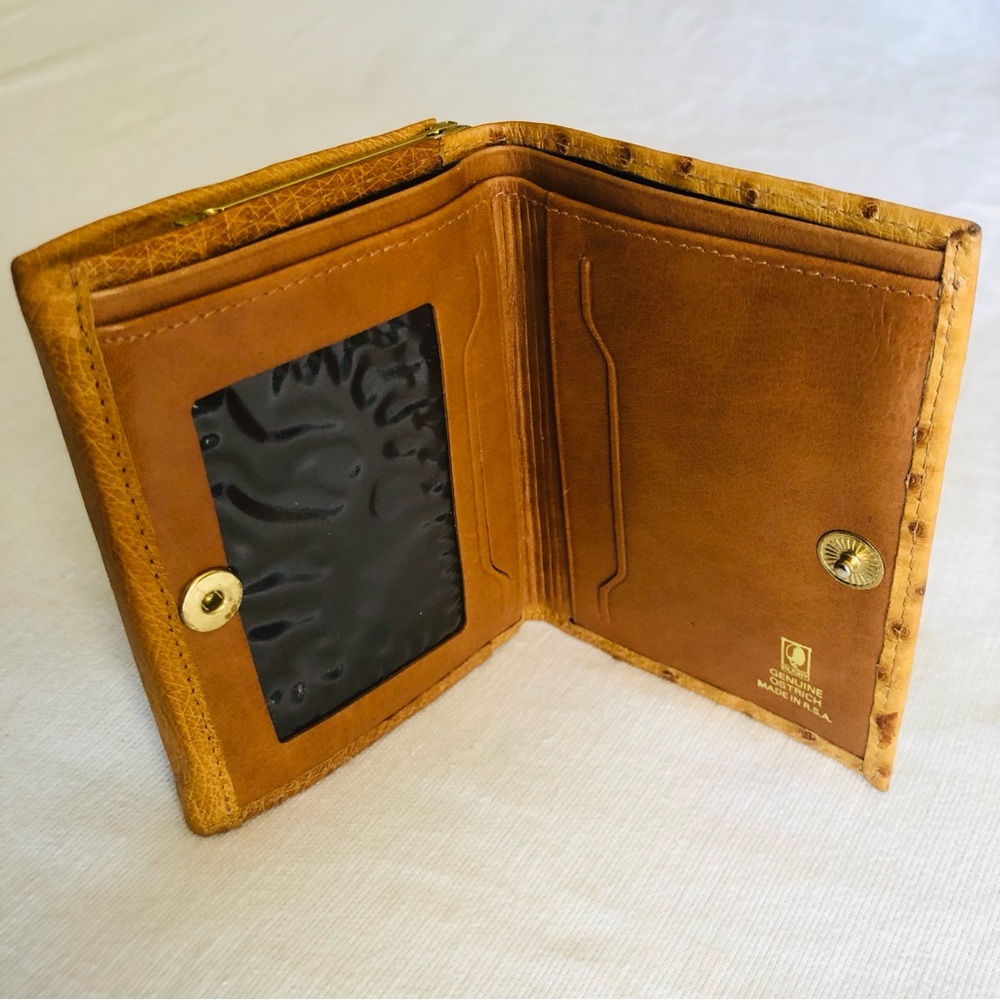 Like new gold Ostrich leather bi fold wallet 🔥 - Picture 3 of 12